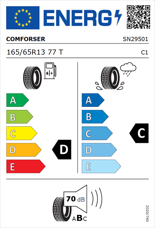 Tyre Label for Comforser CF610 165/65R13 77T