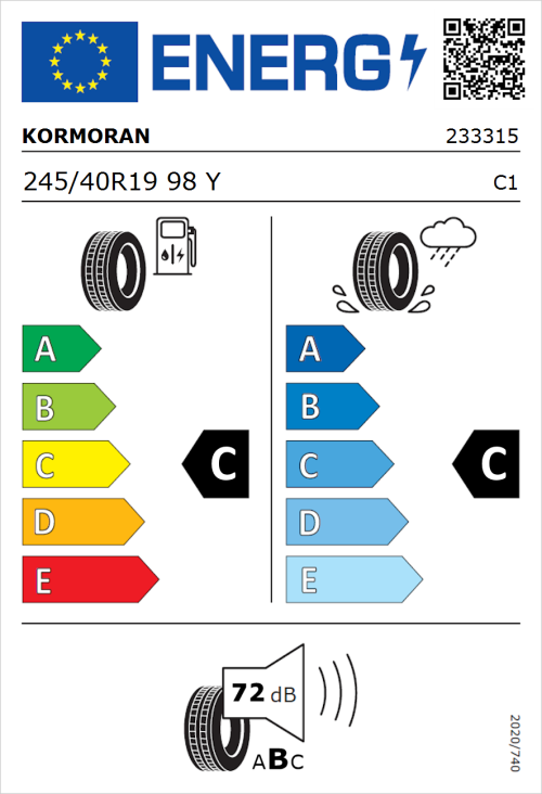 Tyre Label for Kormoran Ultra High Performance 245/40R19 98Y